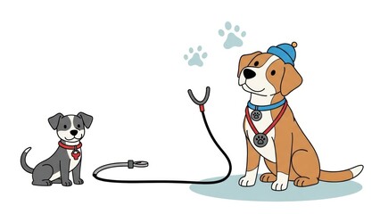 Veterinarian Examining Dog with Stethoscope Cartoon.
