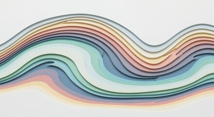 Frontal paper-cut waves are arranged with a 3D depth effect. Minimal modern concept