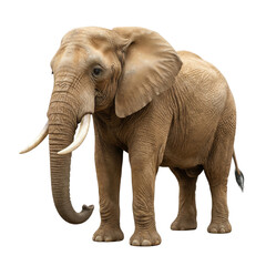 Obraz premium Realistic African elephant full body cutout with wrinkled gray-brown skin, side view, Isolated on transparent background, png