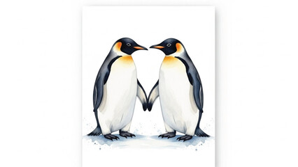 Fototapeta premium Watercolor Penguin Couple Love Illustration Isolated on White Background, Valentine’s Day