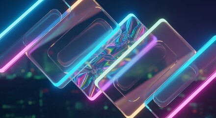 Diagonal neon glow is combined with a futuristic cyber night palette over frosted layers. Dreamy surreal concept