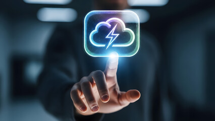 Finger Touching Glowing Cloud Computing Icon graphic
