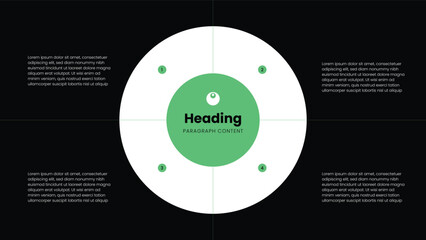 Modern circle infographic layout. Four quadrant steps grid. Content sections data visualization. Workflow diagrams business presentations with abstract info pitch decks. Marketing plans, corporate