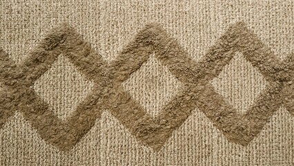 Neutral beige diamond rug with tufted pile and subtle looped pattern, closeup capturing soft fibers and warm tones, perfect for cozy living room styling, product display, interior design mockups