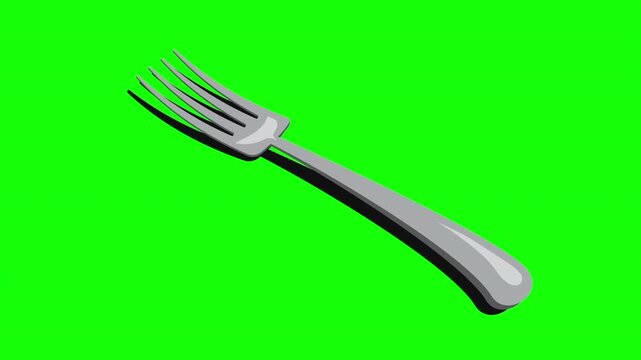 Isometric fork animation. Shiny fork. Isometric cutlery. Isometric tableware. 4K video animated in isometric style