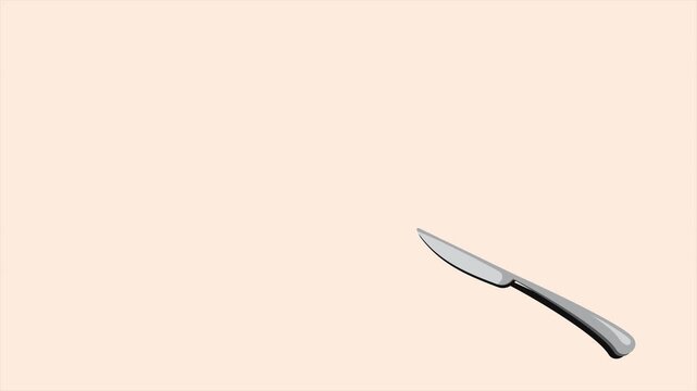 Isometric knife animation. Shiny knife. Isometric cutlery. Isometric tableware. 4K video animated in isometric style