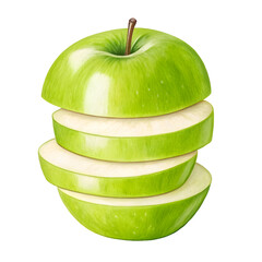Watercolor Sliced Green Apple isolated on a transparent background