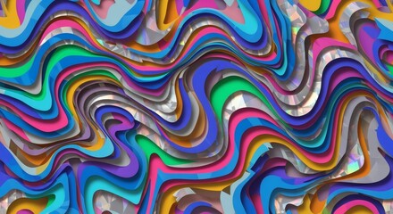 Warped seamless abstract folds are rendered with a neon night palette. Surreal groovy concept