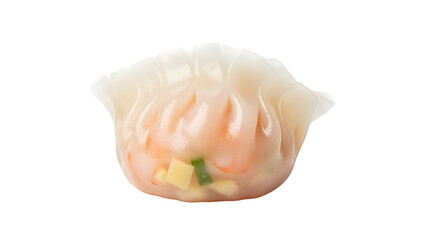 Delicate Steamed Chinese Shrimp Dumpling Har Gow with Translucent Wrapper Isolated on White Background