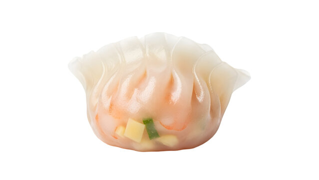 Delicate Steamed Chinese Shrimp Dumpling Har Gow with Translucent Wrapper Isolated on White Background