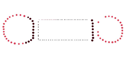 Minimalist abstract vector design with circular dotted patterns and rectangular dashed outline in red and black gradient on white background for creative graphic resource