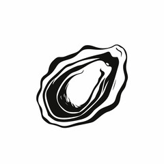 Minimalist black silhouette oyster shell vector icon with natural textured lines and organic shape isolated on white background for seafood design and marine illustration