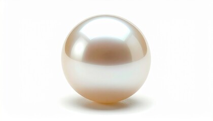 "Single lustrous pearl with creamy iridescence and spherical shape on plain white background"