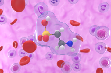 Taurine molecule - closeup view 3d illustration
