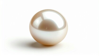 "Single lustrous pearl with creamy iridescence and spherical shape on plain white background"