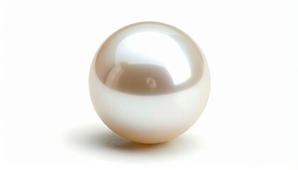 "Single lustrous pearl with creamy iridescence and spherical shape on plain white background"