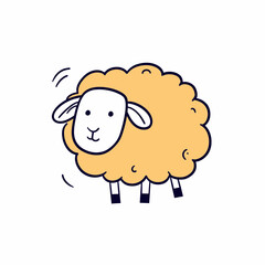 Hand drawn cute fluffy yellow wool sheep doodle sketch with simple minimalist line art isolated on white background vector illustration