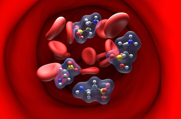 Taurine molecule - section view 3d illustration