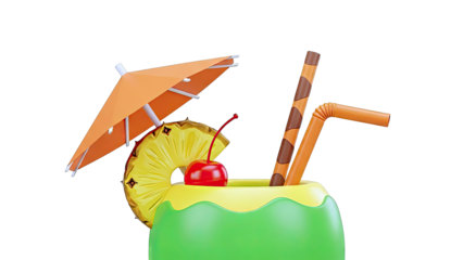 Tropical Cocktail with Pineapple, Cherry, and Umbrella