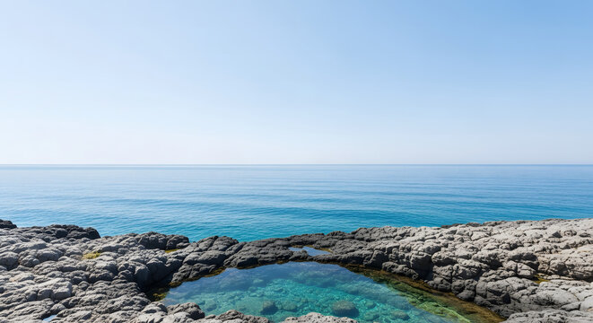 Natural rock pool with clear turquoise water on the rocky coastl