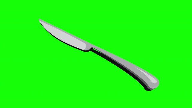 Isometric knife animation. Shiny knife. Isometric cutlery. Isometric tableware. 4K video animated in isometric style