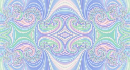 Symmetrical mirrored layout is formed by abstract fractal waves in soft tones. Calming daylight concept