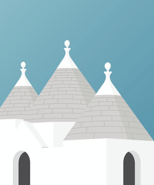 Minimal illustration of the Apulian trulli of Alberobello in southern Italy.