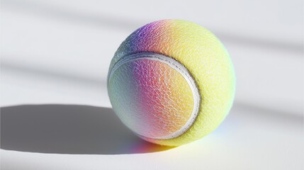 Colorful tennis ball rests on a light surface