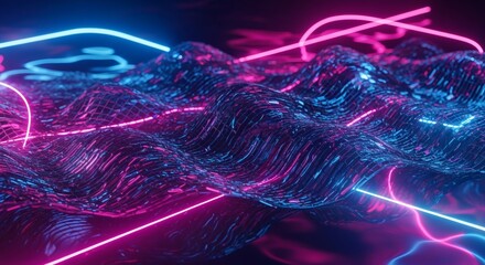 Iridescent neon glow is applied to a metallic foil gradient mesh. Futuristic reflective concept