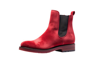 Red Plush Boot: A captivating single red plush boot that is fashion-forward in all aspects. The soft textures and dynamic lines of the boot showcase the peak of modern footwear isolated on solid4