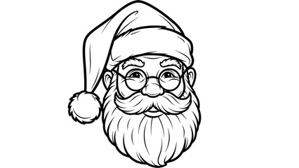 Black and white illustration of santa claus's jolly face isolated on white background