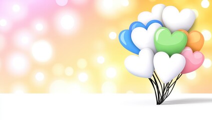 Pastel Heart Balloons on Bokeh Background