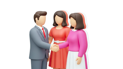 Business handshake with two women in background