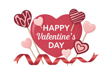 Valentines day greeting with hearts and ribbon