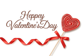 Valentines day heart shaped lollipop with ribbon
