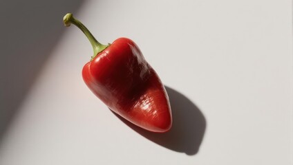 Vibrant Red Bell Pepper Under Harsh Sunlight Casting a Shadow.