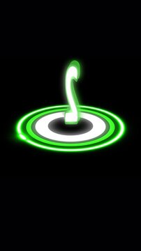 Vertical video of glowing white number 2 on neon green circle against black background. Glowing white number 2 vertical animation on neon green circle with black background.