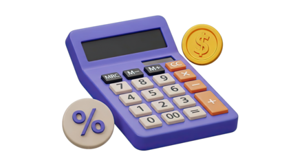 3D Calculator with Coin and Percentage Symbols