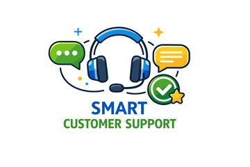 Smart customer support concept with headset and chat icons