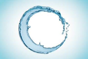 Blue water splash forming a circular wave against light blue background liquid fluid