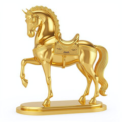 Golden horse statue in gold isolated white background