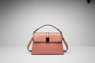 Salmon Pink Leather Handbag with Gold Buckle Detail purse accessory