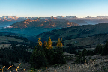 Panoramablick vom Hundsrügg über das Simmental mit Blick Richtung Zweisimmen und Lenk