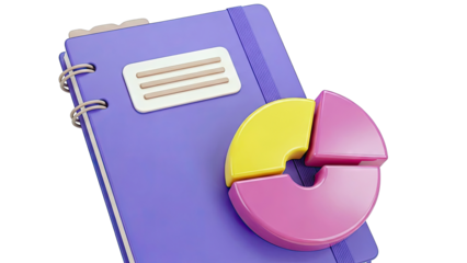 3D Illustration of Notebook and Pie Chart