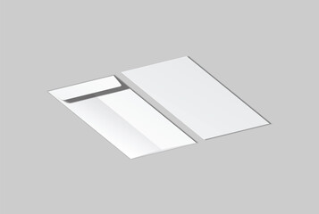 DL envelope mockup with blank paper mockup on neutral background, clean stationery composition for corporate branding, business correspondence, mailing design, invitation layout, print presentation	