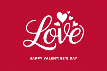 White script love text with hearts on red background valentine