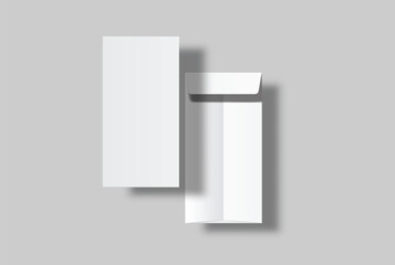 DL envelope mockup with blank paper mockup on neutral background, clean stationery composition for corporate branding, business correspondence, mailing design, invitation layout, print presentation	