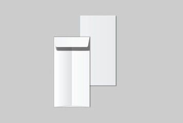 DL envelope mockup with blank paper mockup on neutral background, clean stationery composition for corporate branding, business correspondence, mailing design, invitation layout, print presentation	