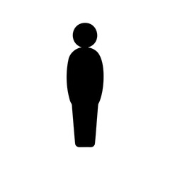 Stylized human figure icon in black and white, simple representation