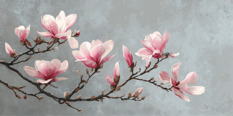 Delicate pink magnolia blossoms on branch © darkheaven
